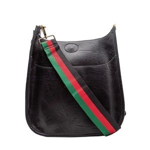 Black Vegan Crossbody + Red Green Strap